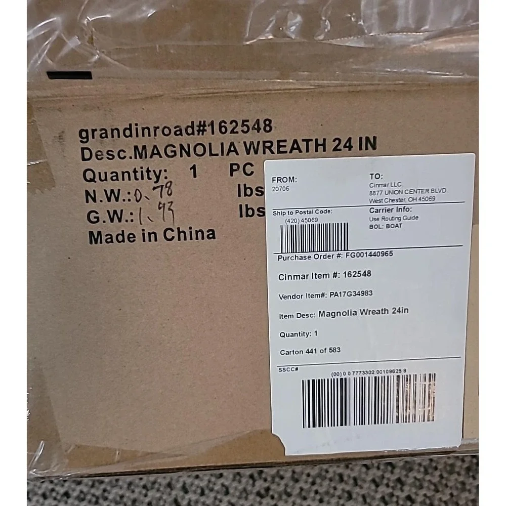 Grandin Road Magnolia Wreath 24 Inch White Floral Faux Greenery 162548